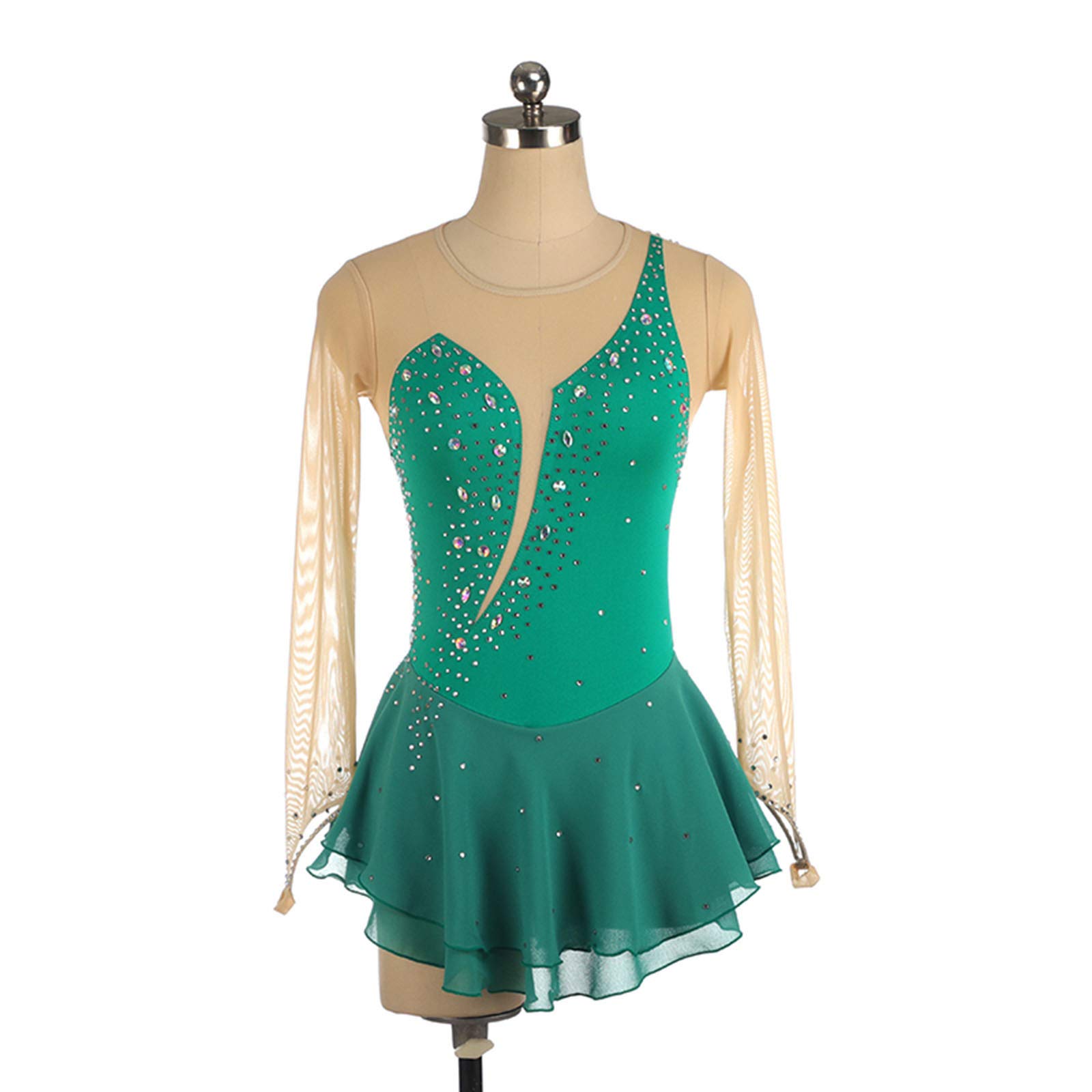 Vestido de patinaje artístico Personalizado Competición Patinaje Sobre Hielo Falda Para Niña Mujeres Niños Gimnasia Rendimiento, MalachiteGreen-XXXL