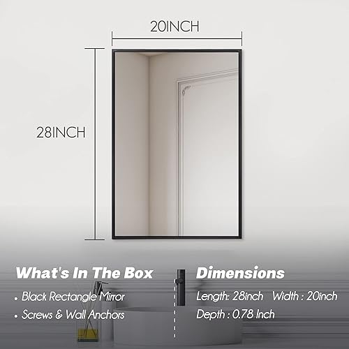 Miniatura 5 de Espejo rectangular de baño de 20 x 28 pulgadas, espejo rectangular vertical u horizontal, marco de metal negro, espejos decorativos rectangulares