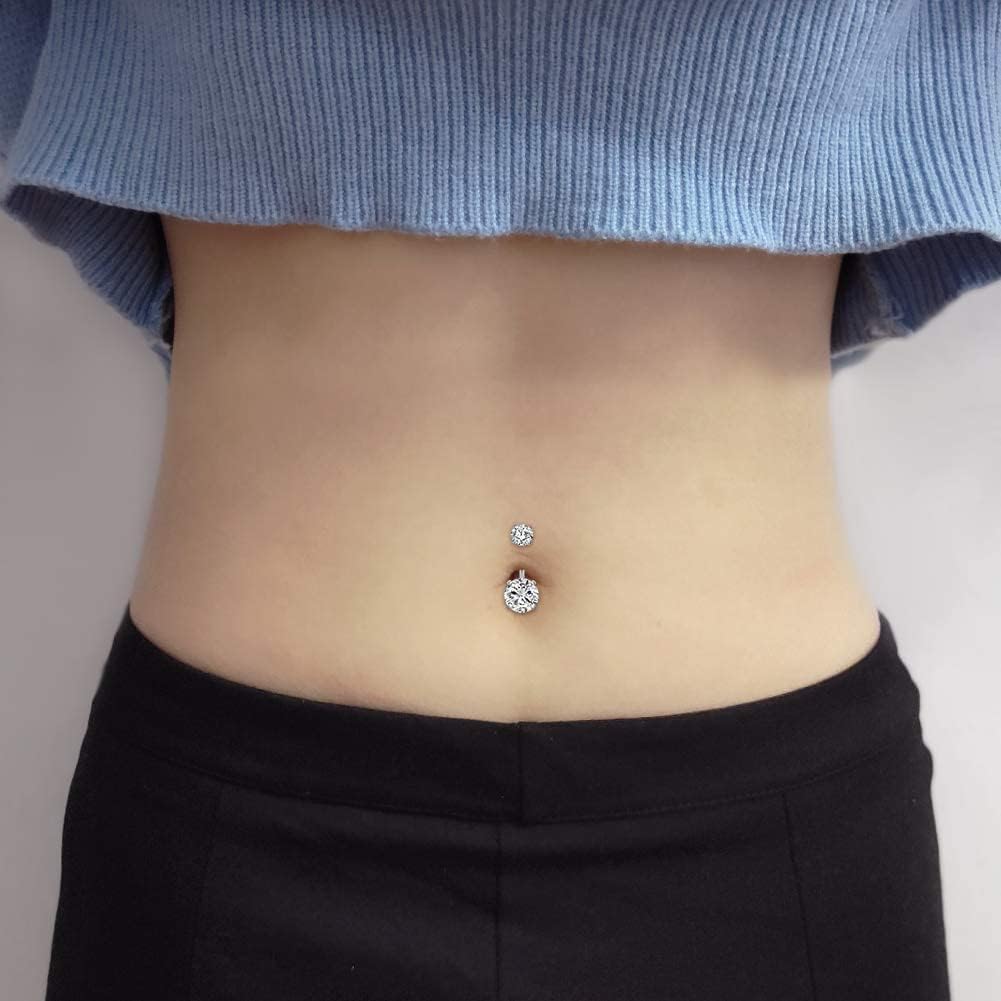 VCMART 14g 12mm & 14mm Navel Ring - Surgical Steel Belly Rings in Silver, Pink & Green for Women - Long Bar Belly Button Piercing Jewelry - Image 5