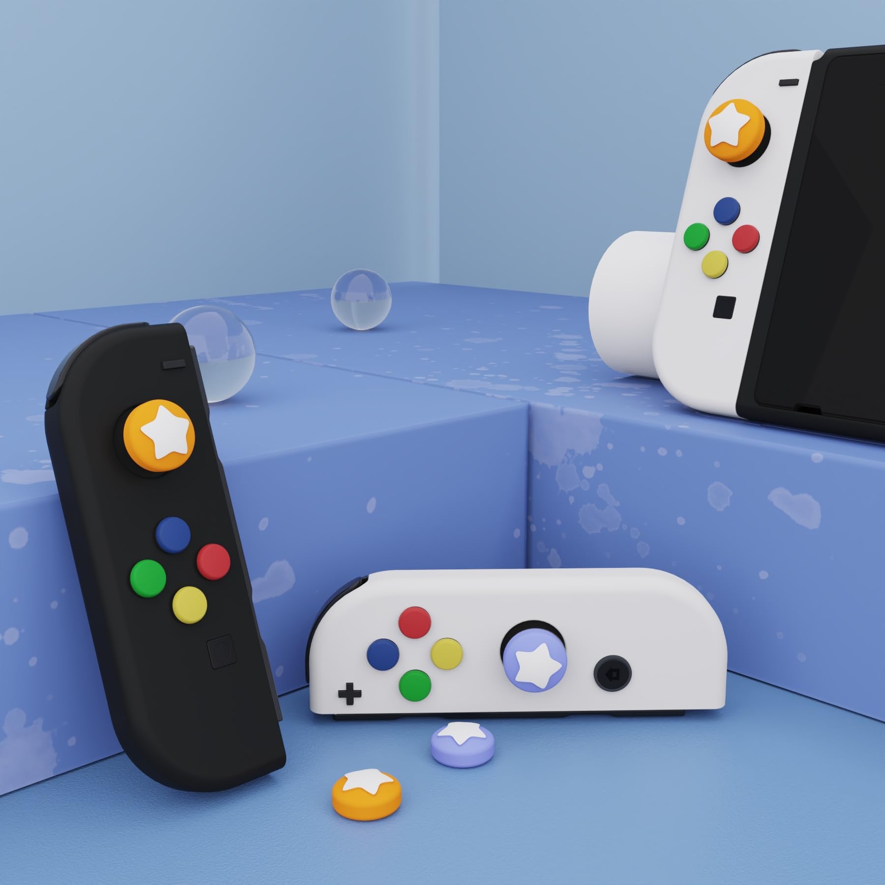 eXtremeRate PlayVital Capuchon Joystick pour Switch,Protection de Stick Analogiques pour Switch OLED/Lite Joycon Caps-Violet Clair&Jaune,Étoile Design