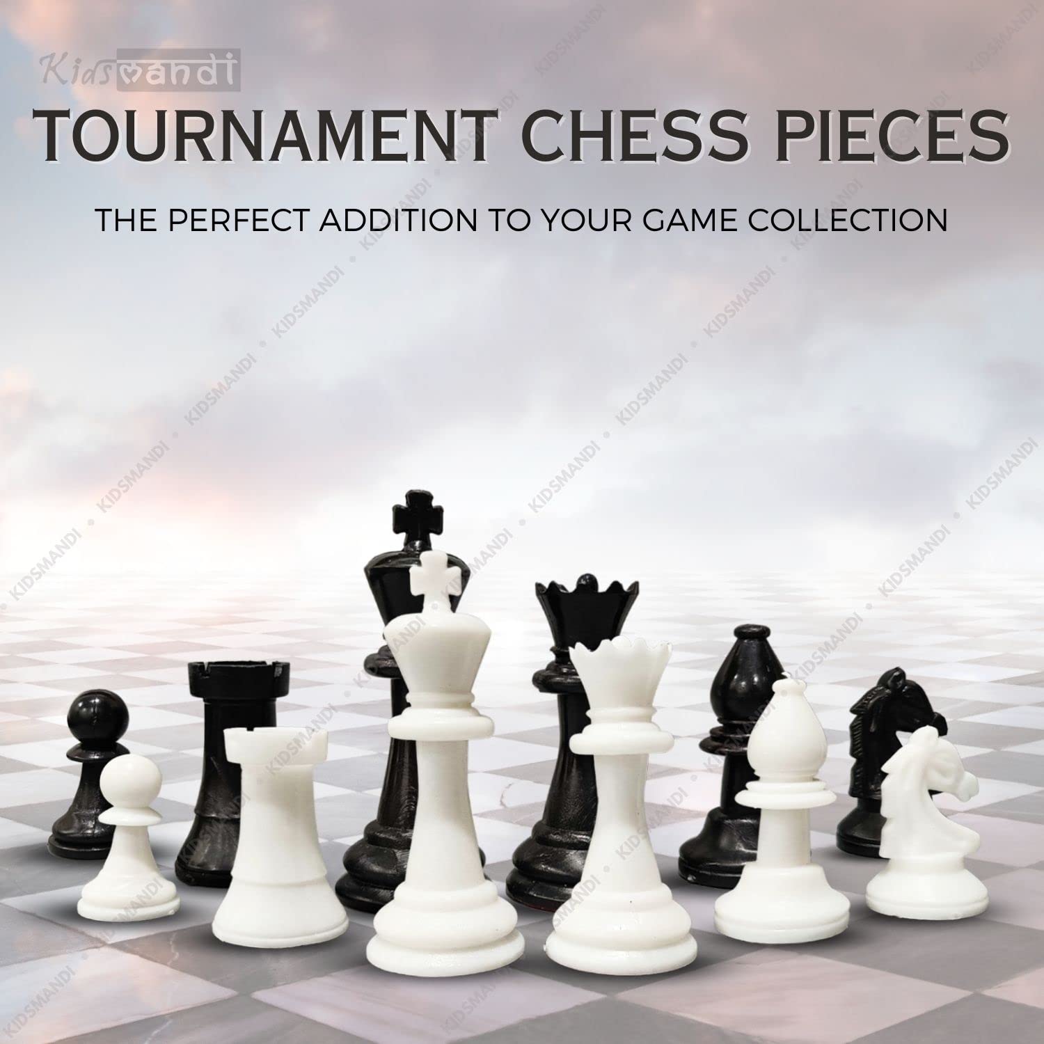 Kids Mandi Triple Weighted Tournament Chess Pieces Set | Large Sized Chess Coins with Lint Pad | Complete Set of 32 Black & White Chessmen (Without Mat) - Image 3 thumbnail