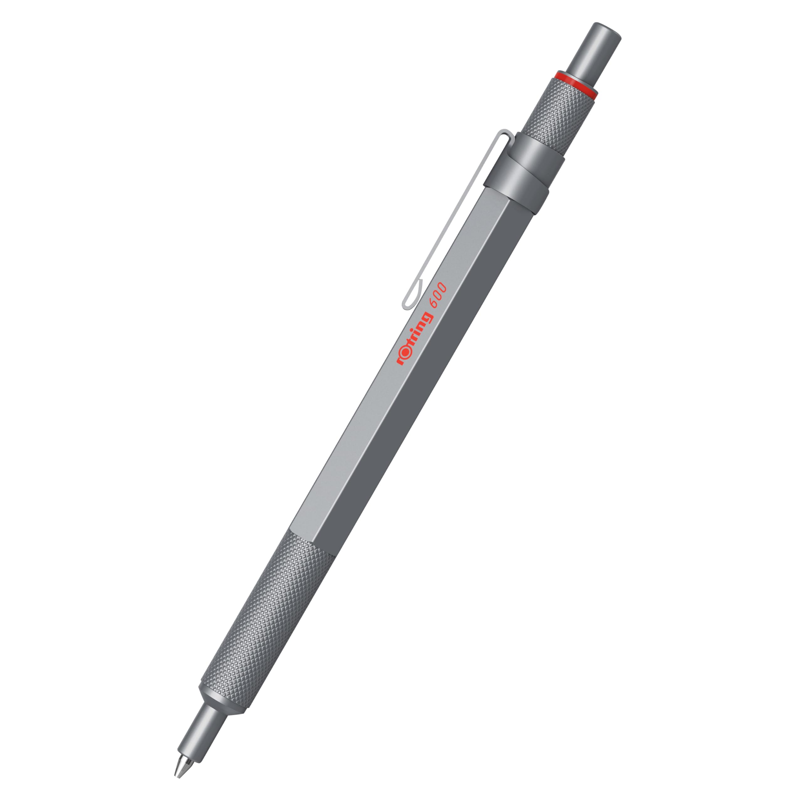 rOtring 600 Gel Pen & Velvet Case | 0.55 mm | Black Ink | Silver Metal Body Pen | Non-Slip Knurled Grip & Hexagonal Barrel | Refillable - Image 2
