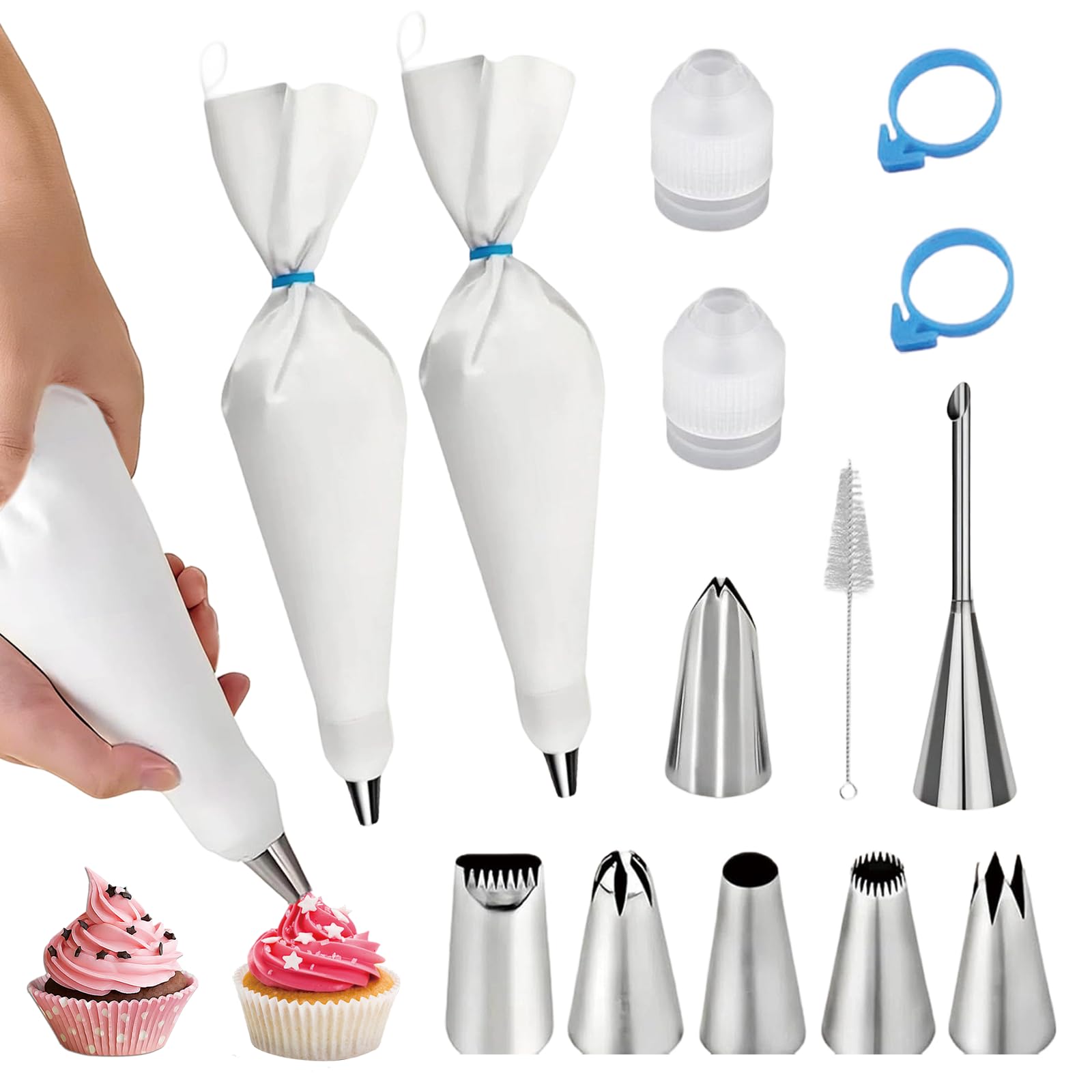 Poche à douille réutilisable en coton lot de 11 avec coupleur inox
