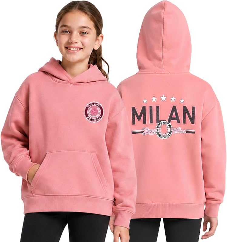 Forever 21 Girls Oversized Pullover Graphic Hoodie Sweatshirt, Size 4-16 | Soft Fleece Fabric, Oversized Fit, Front & Back Graphics, Kangaroo Pocket, Ribbed Cuffs, Casual & School Teen Clothes