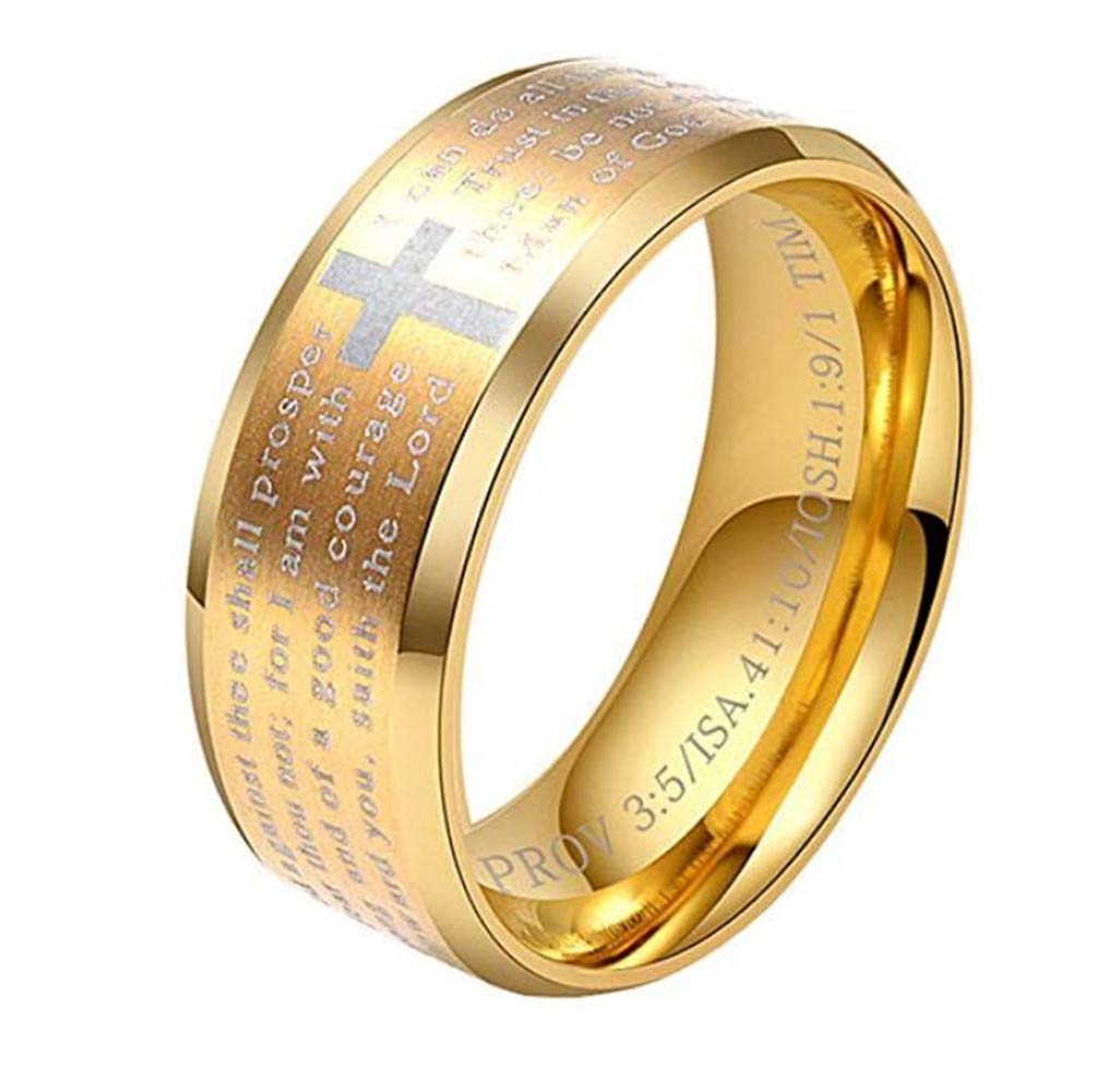 HIJONES Heren Roestvrij Staal Bijbel Vers Heer Gebed Kruis God Ring 3