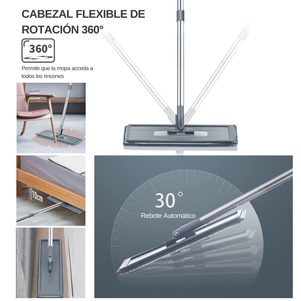 Mopa para Limpiar Azulejos con Cubo Escurridor y 6 Almohadillas Autoescurrible