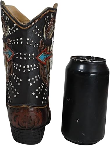 Miniatura 6 de Ebros Gift Rústica Country Western Cow Skull Turquesa Cruz y Alambres de púas de cuero sintético de vaquero Bota de vaquero decorativa florero o