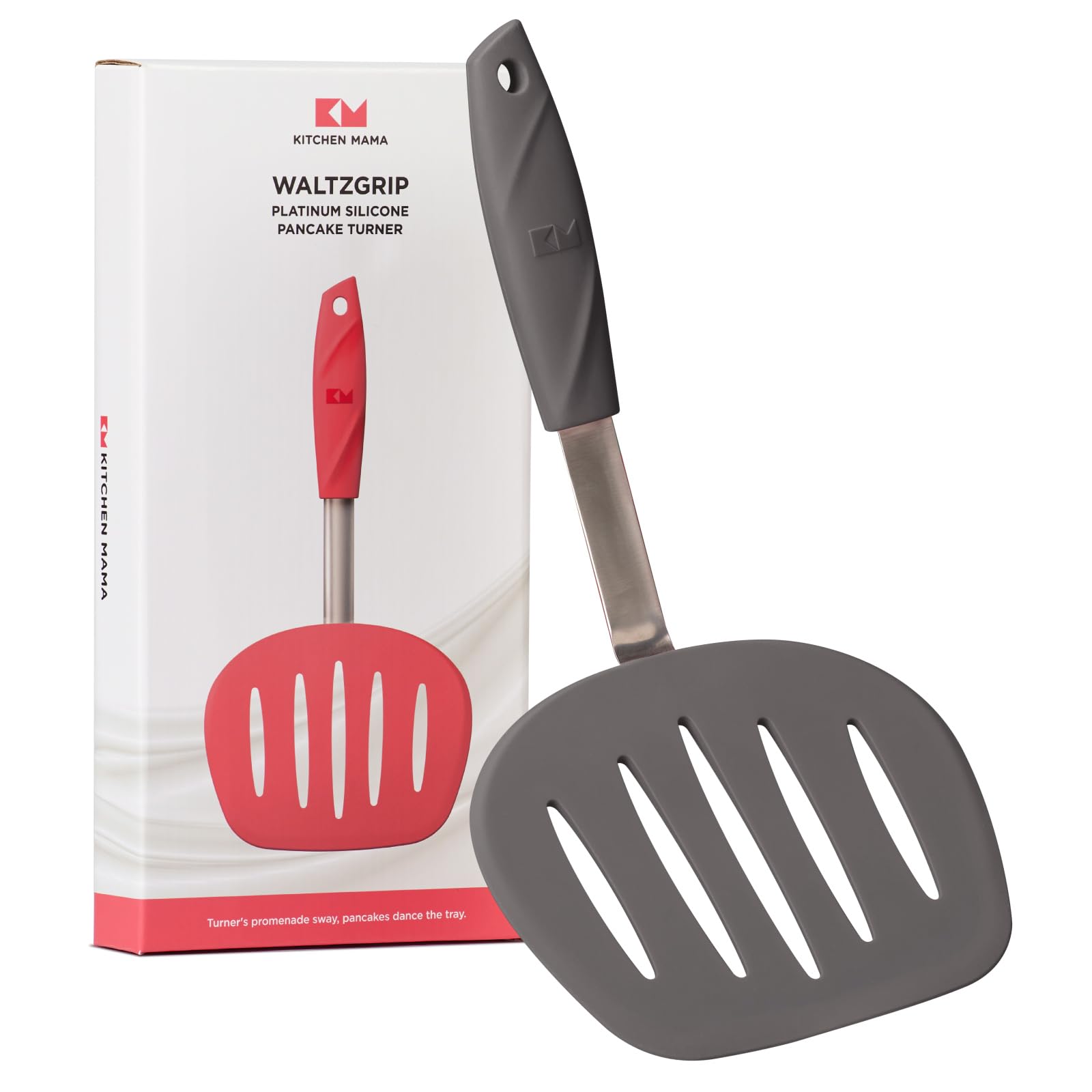 WaltzGrip Platinum Silicone Pancake Spatula Turner: Heat Resistant Flexible, Stainless Steel Core, Nonstick, Dishwasher Safe, Flipper – Ideal Kitchen Cookware Egg, Fish, Meat (Metal Gray)