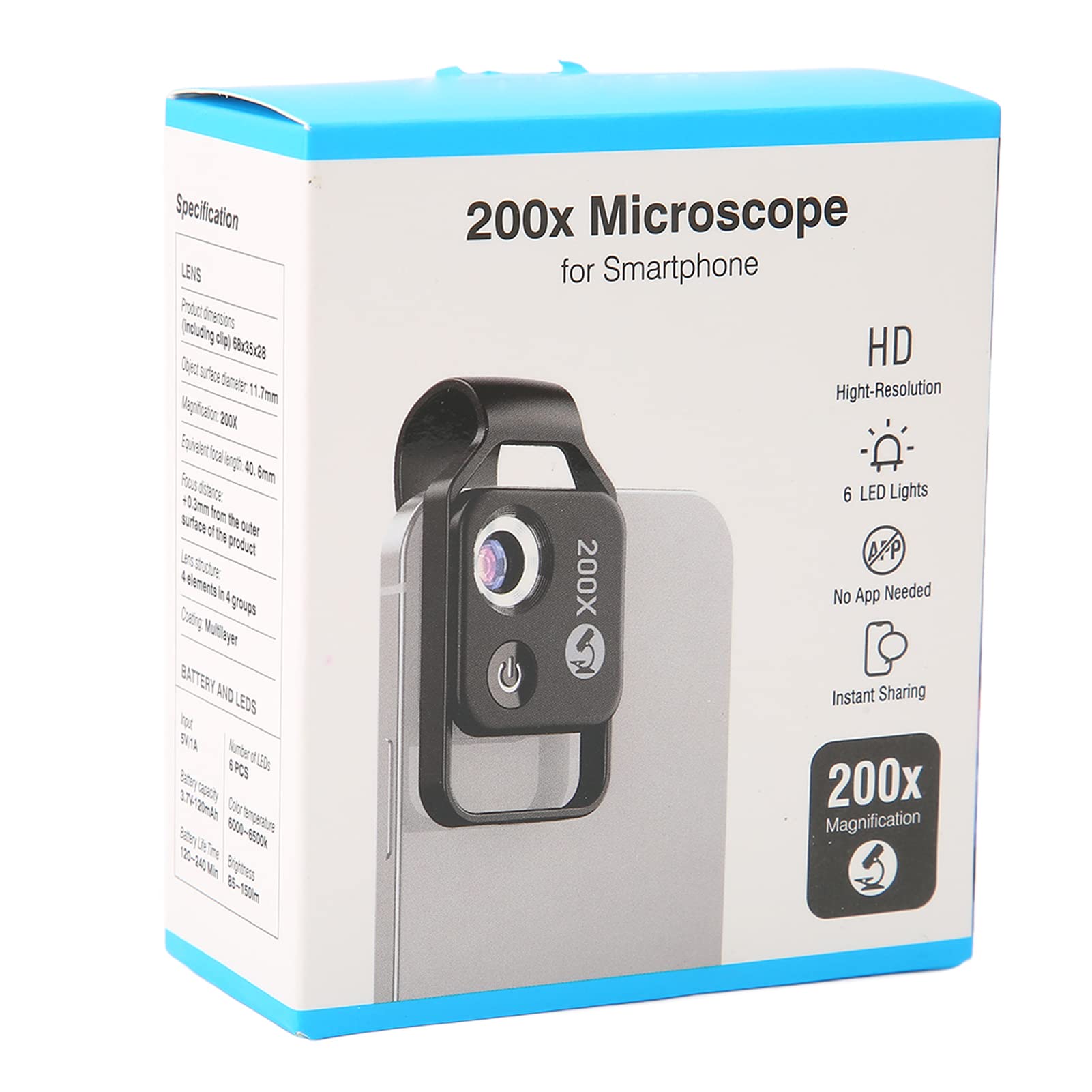 FLEXMAN Mobile Phone Microscope, 200X Microscopio USB Portátil con CPL, USB con Clip Universal para Teléfono con Lente CPL, Mini Microscope Macro Lens Smartphone, Accesorios Cámara Microscopio Digital