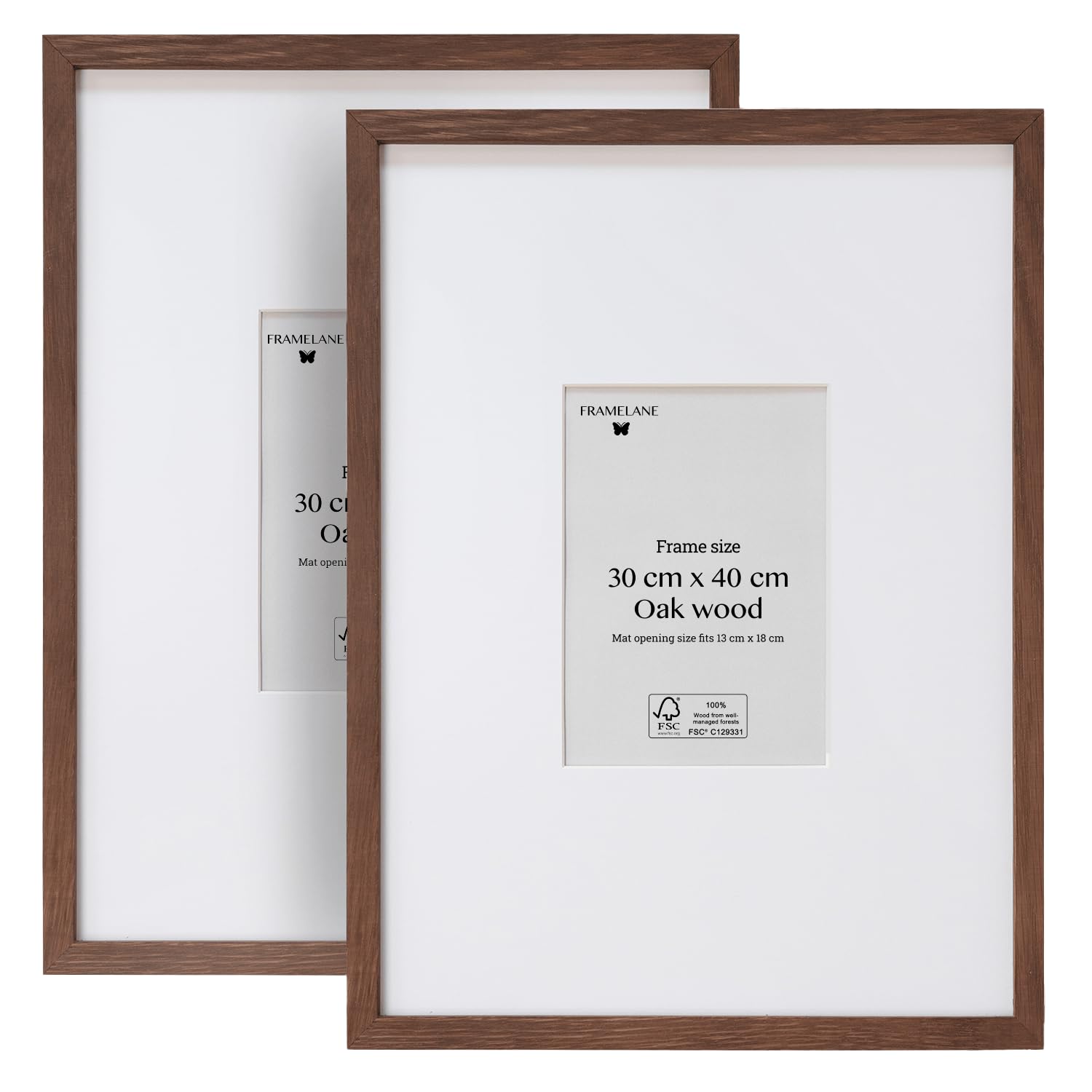 Framelane Pack de 2 marcos color oscuro, marco 30x40 elegante, de color roble oscuro, de excelente acabado, hecho con madera certificada FSC ecosostenible, incluye enganches metálicos