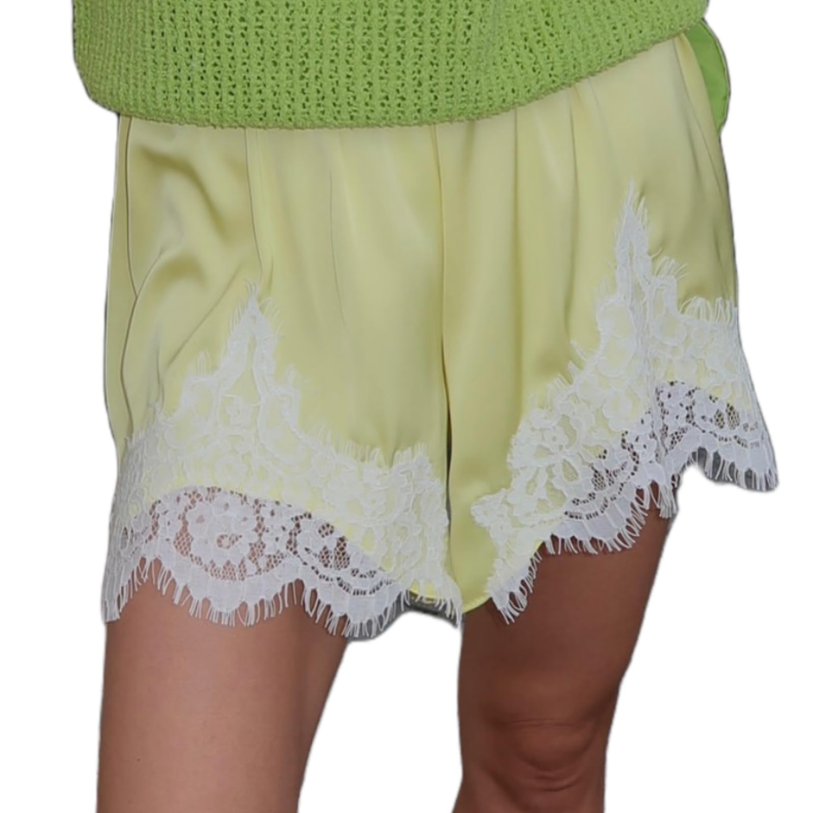 Satin Shorts for Women Low Rise Lace Trim Patchwork Silk Slip Micro Shorts Lounge Pettipants Pajamas (Pj) Bottoms