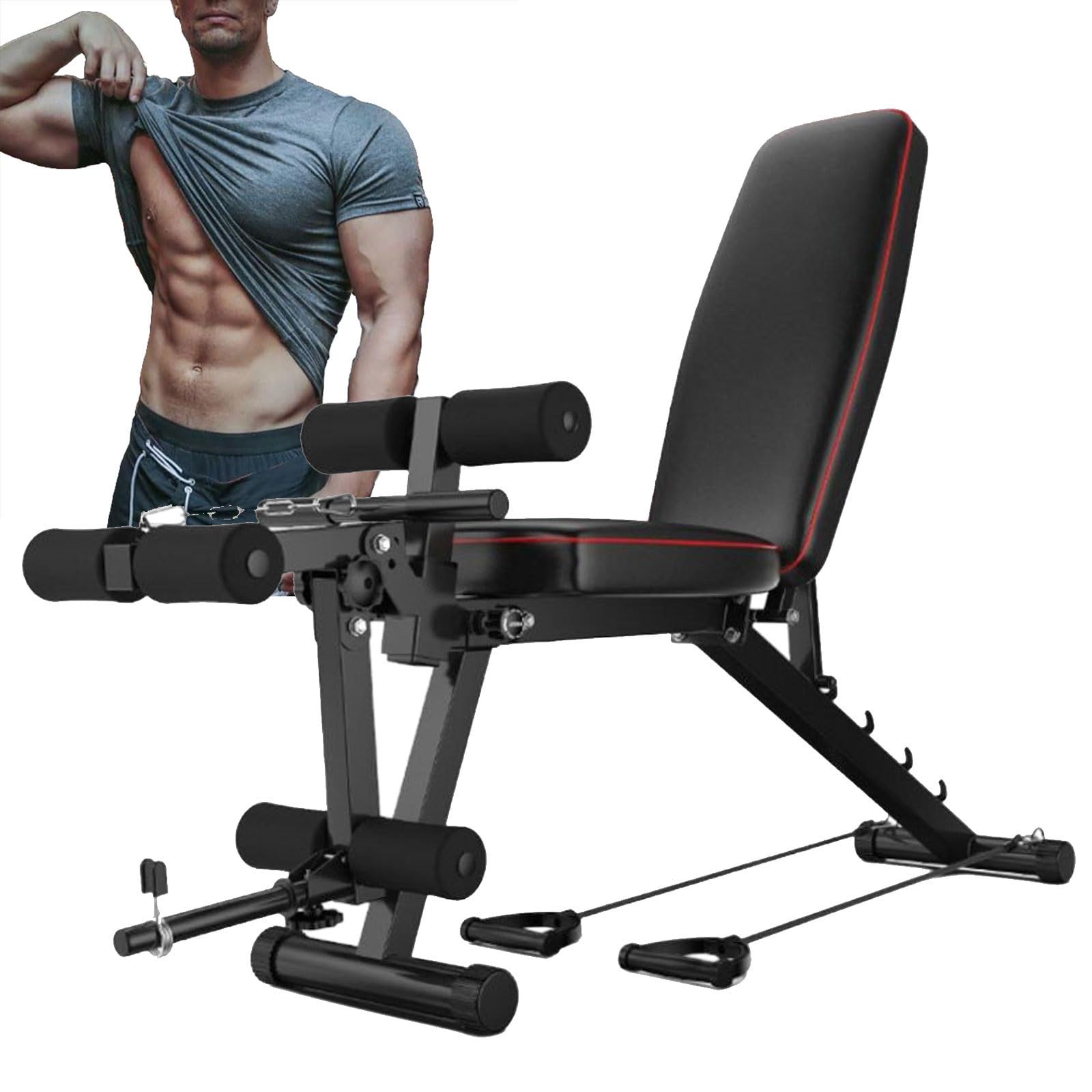 Banco Musculación Multiusos, Banco de Pesas Ajustable, Banco Abdominales, Banco de Gimnasio, Banco de Ejercicios, para Entrenamiento de Cuerpo Completo Black,48 * 162 * 111CM