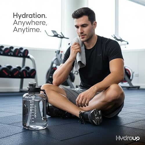 Miniatura 4 de Jarra deportiva de 58 onzas, jarra de agua grande de plástico transparente con popote 2 en 1 y tapa para beber, marcadores de tiempo motivacionales,