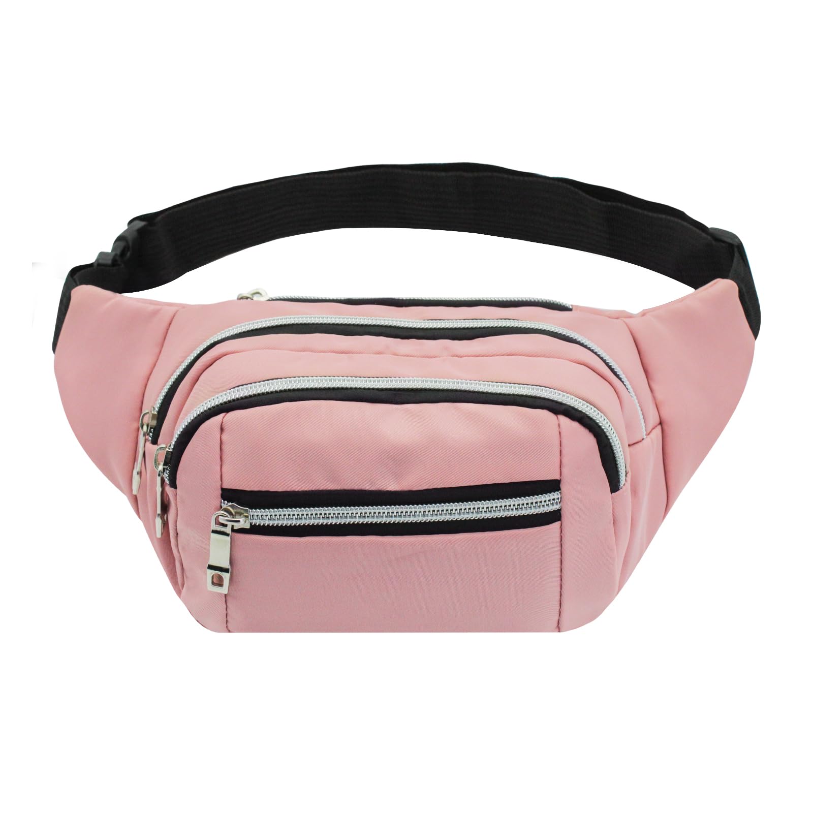 FuninCrea Riñoneras Mujeres con 4 Bolsillos, Riñoneras Hombre Gran Capacidad, Ajustable Riñonera Deportiva Impermeable, Riñoneras de Marcha Running Riñonera Negra para Deporte, Senderismo (Rosa)