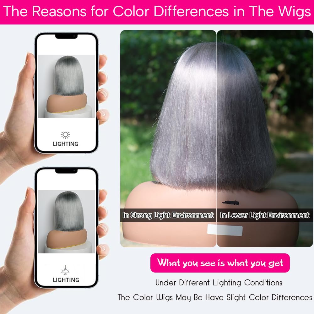 CYSDRH Grey Bob Wig Human Hair 13x4 Transparent Lace Front Bob Wigs Pre Cut Pre Plucked 100% Unprocessed Brazilian Virgin Human Hair Wigs for Black Women - Image 4