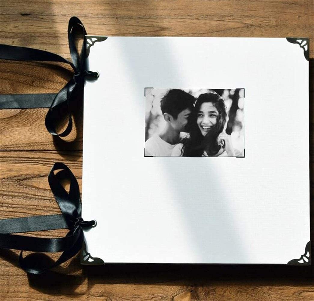Ręcznie wykonany album do scrapbookingu, album fotograficzny DIY, styl wstążki, odpowiedni na ślub, rodzinę, podróż 28,8 × 28,8 cm (kolor: biała strona wewnętrzna)