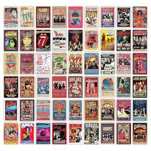 Image of Sudheer Global Rock Band Vintage Stickers for Bedroom, Music Poster, 4x6 inches, 54 Count, Frameless, Multicolor, Concert Light Show Photos Collage Kit