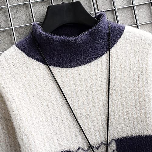 (Wool) Sweater Men's Turtleneck Sweater Fall/Winter Fashion Contrast Color Warm Long Sleeve Sweater(Black,M)3
