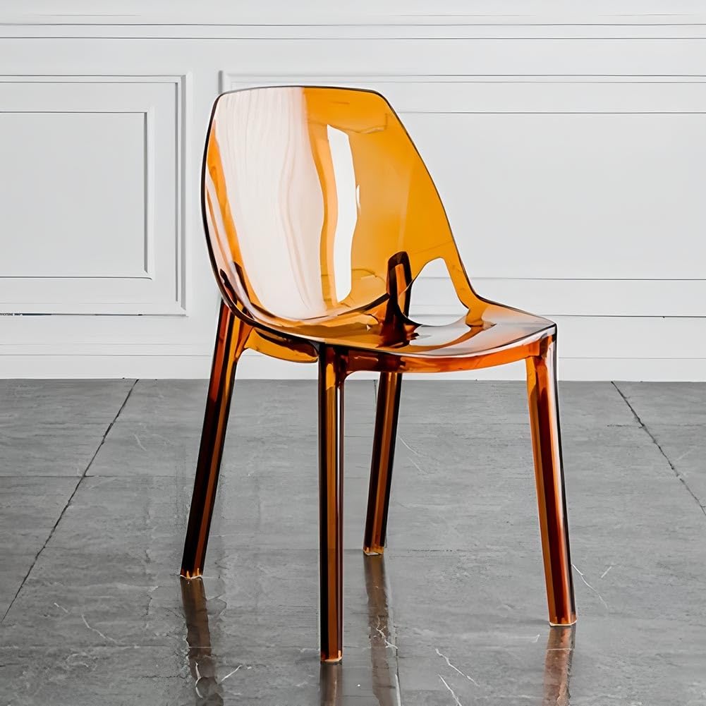 Etlegor Transparent Acrylic Dinning Chairs, Curved Backrest Kitchen Chairs Ladies Dressing Stool for Home Office, Cafe, and Wedding Events(Clear Brown)