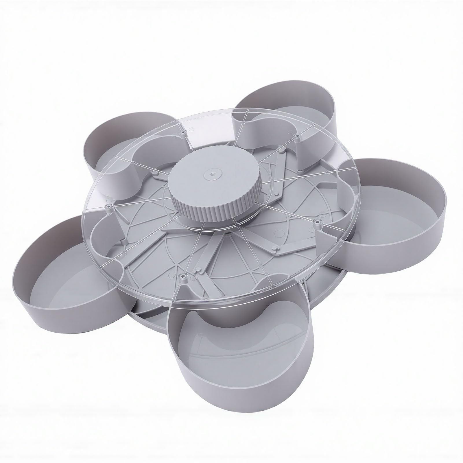 Cocoarm Vassoio da Portata per Snack Diviso, Vassoio per Snack Girevole in ABS con Coperchio, Base Antiscivolo a 5 Scomparti Facile da Pulire per Feste Picnic Serate di Cinema Condivisione in