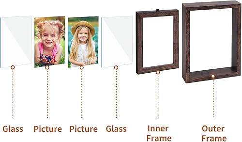 Vista 37 de EXYGLO Paquete de 2 marcos de fotos flotantes giratorios rústicos de 4 x 6 pulgadas, marcos de fotos para exhibición de mesa vertical u horizontal