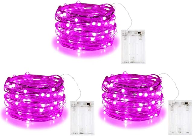 BOLWEO 10ft/3M 30 LEDs Pink LED String Light,Battery Operated Fairy Christmas Party Wedding Girls Room Lights,Waterproof Copper Wire Indoor Outdoor Decorations,3Pack