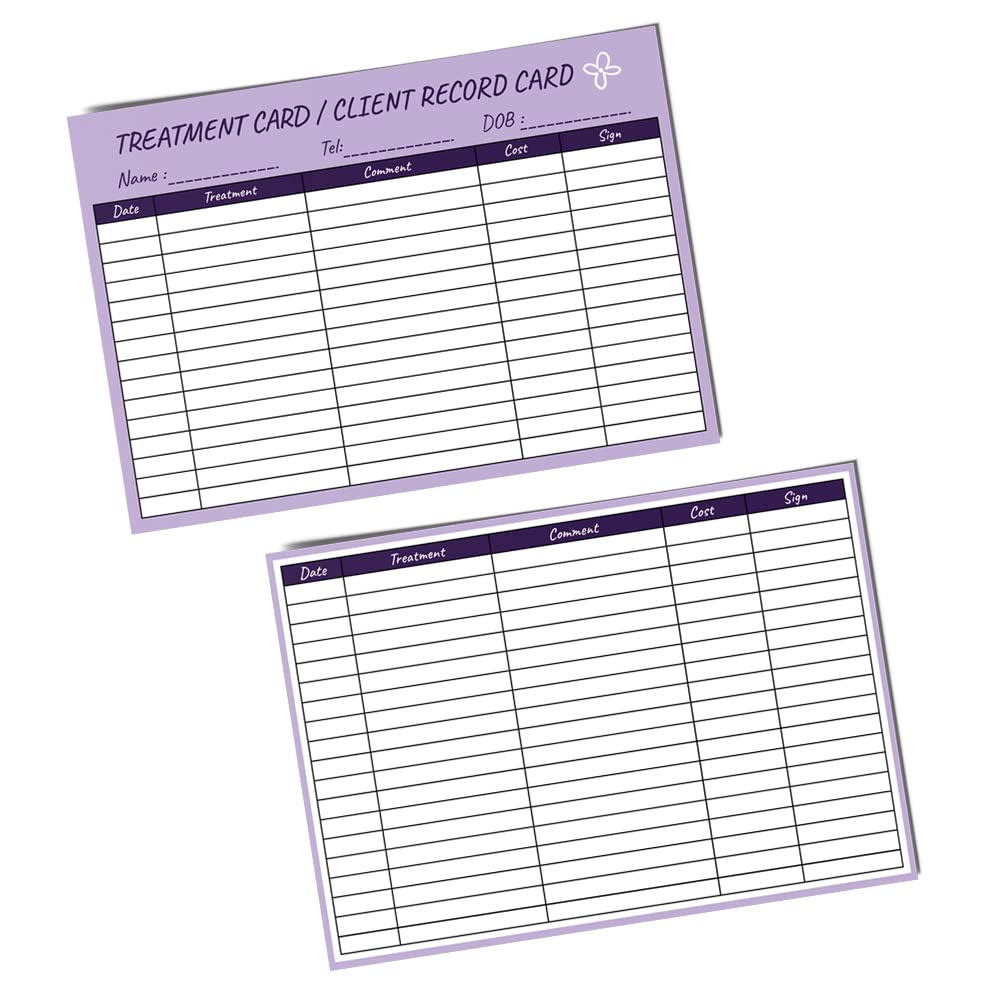 Pack of 50 Client Record Cards (148 x 210 mm) Treatment Cards for Nails, Beauty, Hair & Massage Papa Prints®