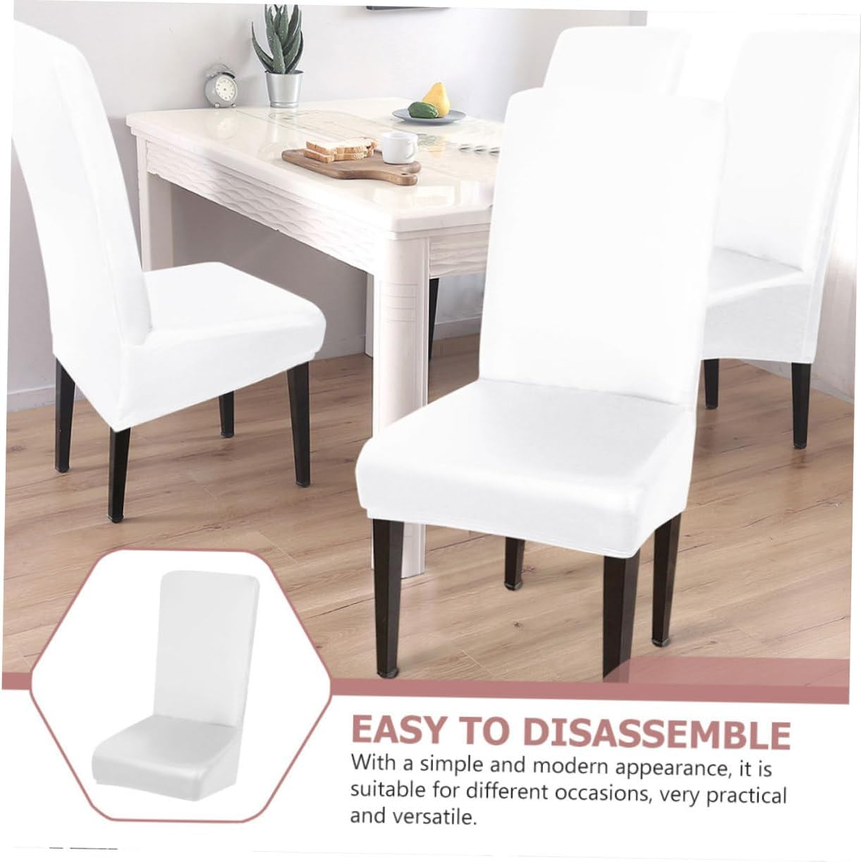 Alipis 4pcs Living Stretch Chair Covers White Spandex Dining Chair Seats Backrest Protectors
