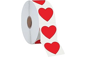 1200 Valentines Red Heart Shaped Stickers Bulk Roll