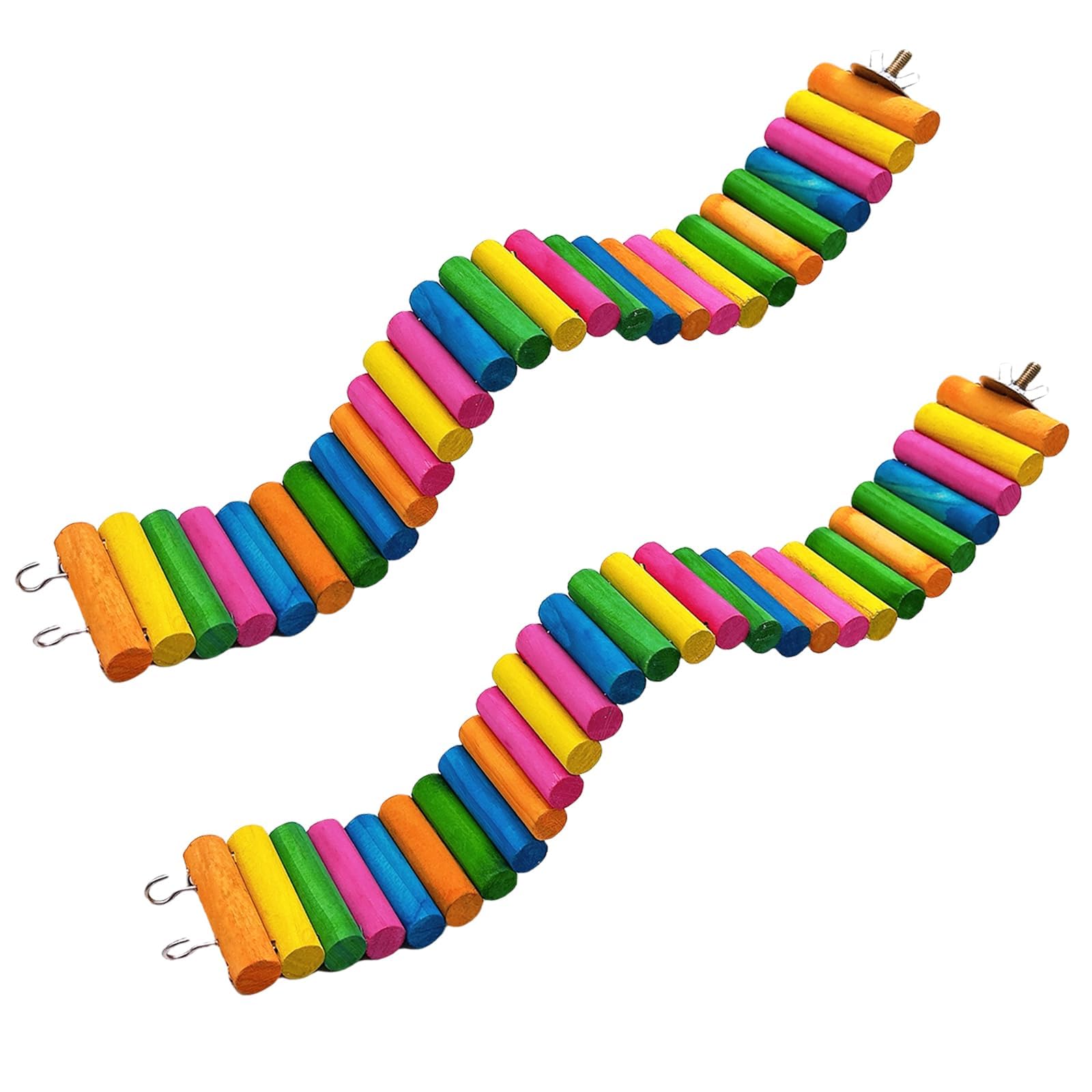 2Piece Hamster Colorful Bridge,Flexible Bendy Climbing Ladder Hanging Wooden Stairs Chew Toy for Bird Parrot Chipmunk Sugar Glider Gerbil Mice
