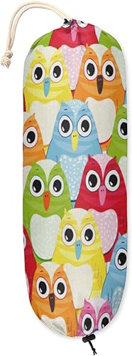 Plastic Bag Holder Cute Owl Birds, Reusable Grocery Bag Holder, Hanging Plastic Bag Dispenser for Kitchen Decor