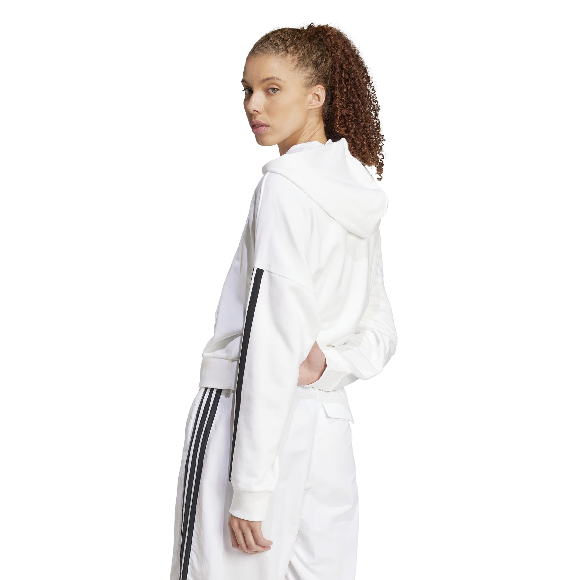adidas Kobiety ESSENTIALS 3-STRIPES FRENCH TERRY QUARTER-ZIP HOODIE, White/Black, S