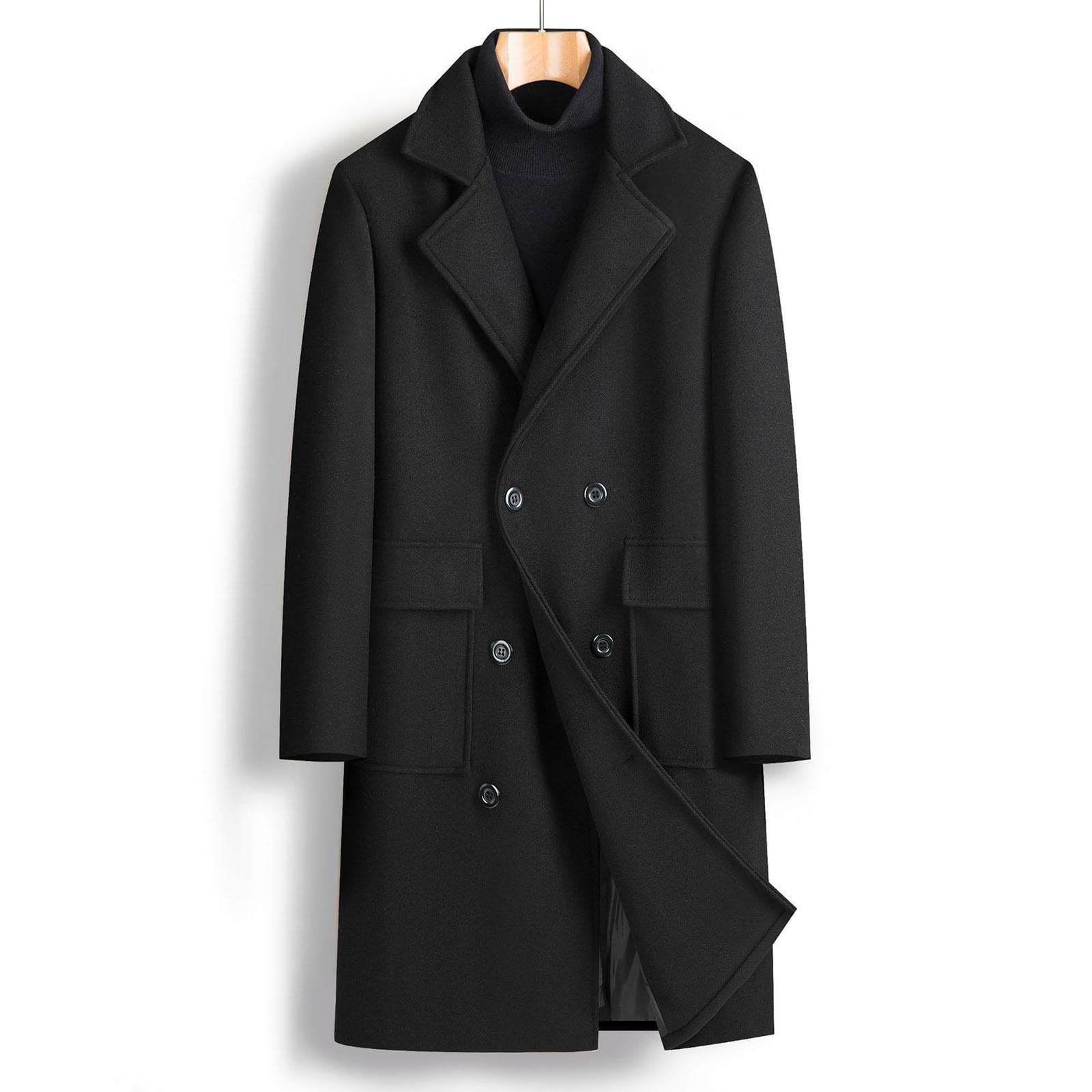 Trenca Hombre Chaqueta Larga para El Gabardina de Invierno Corte Ajustado, Abrigo de Lana Chaqueta Abrigo Largo Abrigo de Lana Cálido