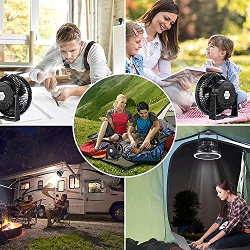 Camping Fan And Led Lantern, 10000Mah 8-Inch Rechargeable Battery Powered Tent Fan For Camping Trip, Portable Battery Operated Outdoor Fan For Patio Gazebo Camper Rv Truck Travel Cruise Power Outages #TOP1