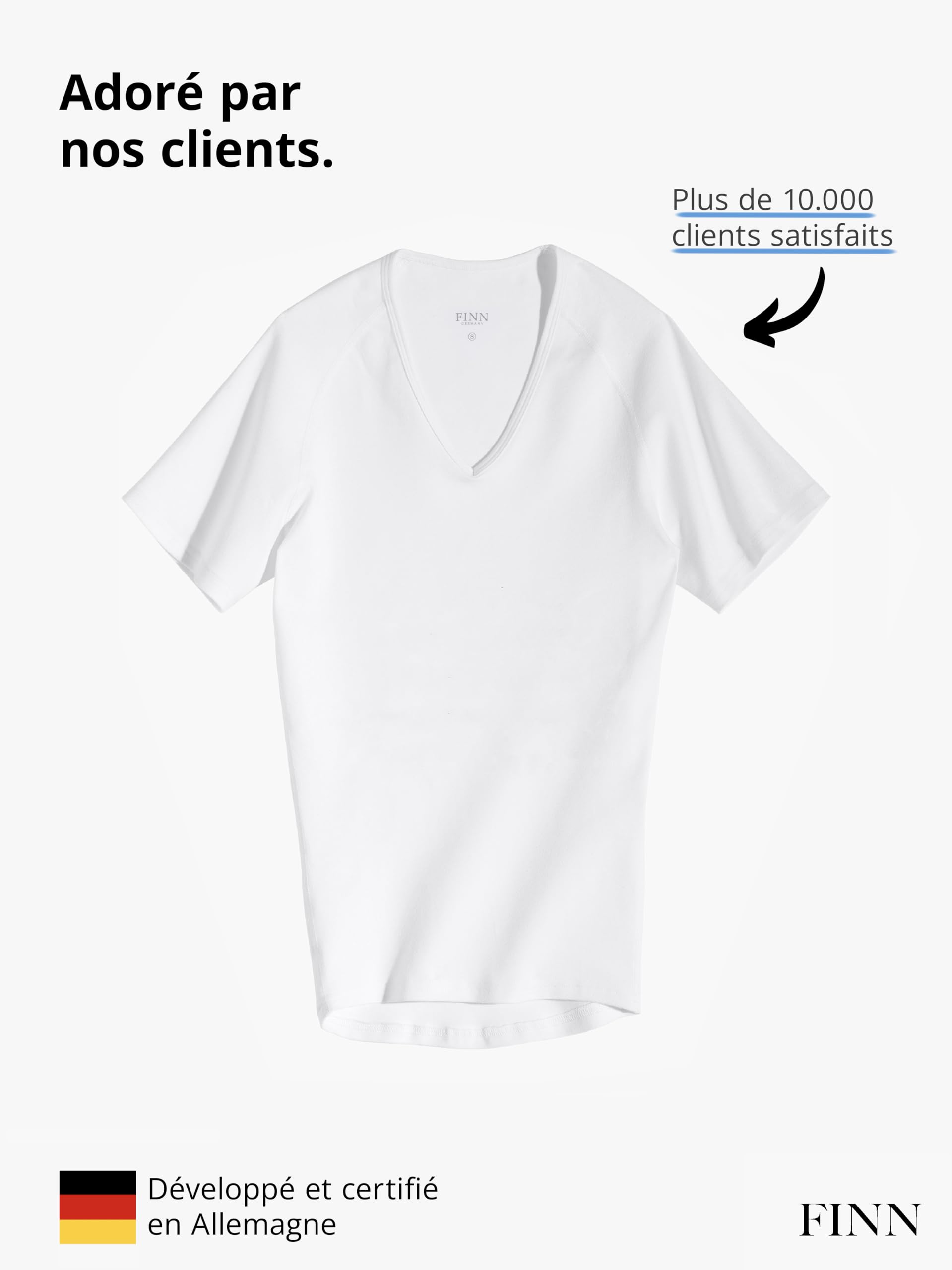 FINN T-Shirt Gainant pour Hommes avec col en V - Maillot de Corps Shapewear à Manches Courtes en Coton - Maillot de Compression Body Shaper pour Un Ventre Plus Plat