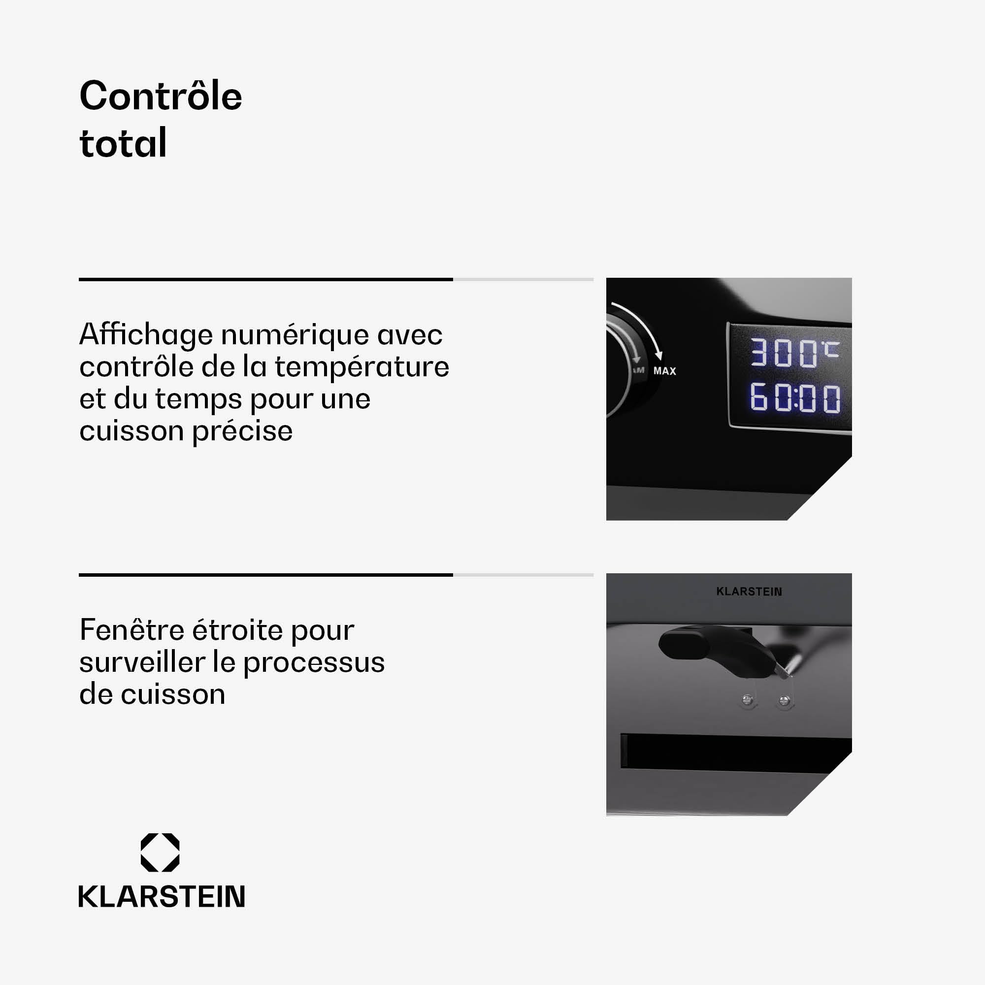 Klarstein FornoVetro Four à Pizza Électrique 2200W Double Chauffage Température Numérique Pierre à Pizza Couvercle Verre 450°C