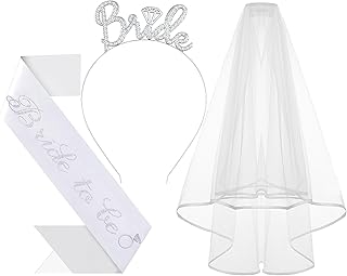 3Pcs Bride to Be Headband with Sash and Veil for Bachelorette Party Decorations, Bridal Shower Accessories for Gift, Favors