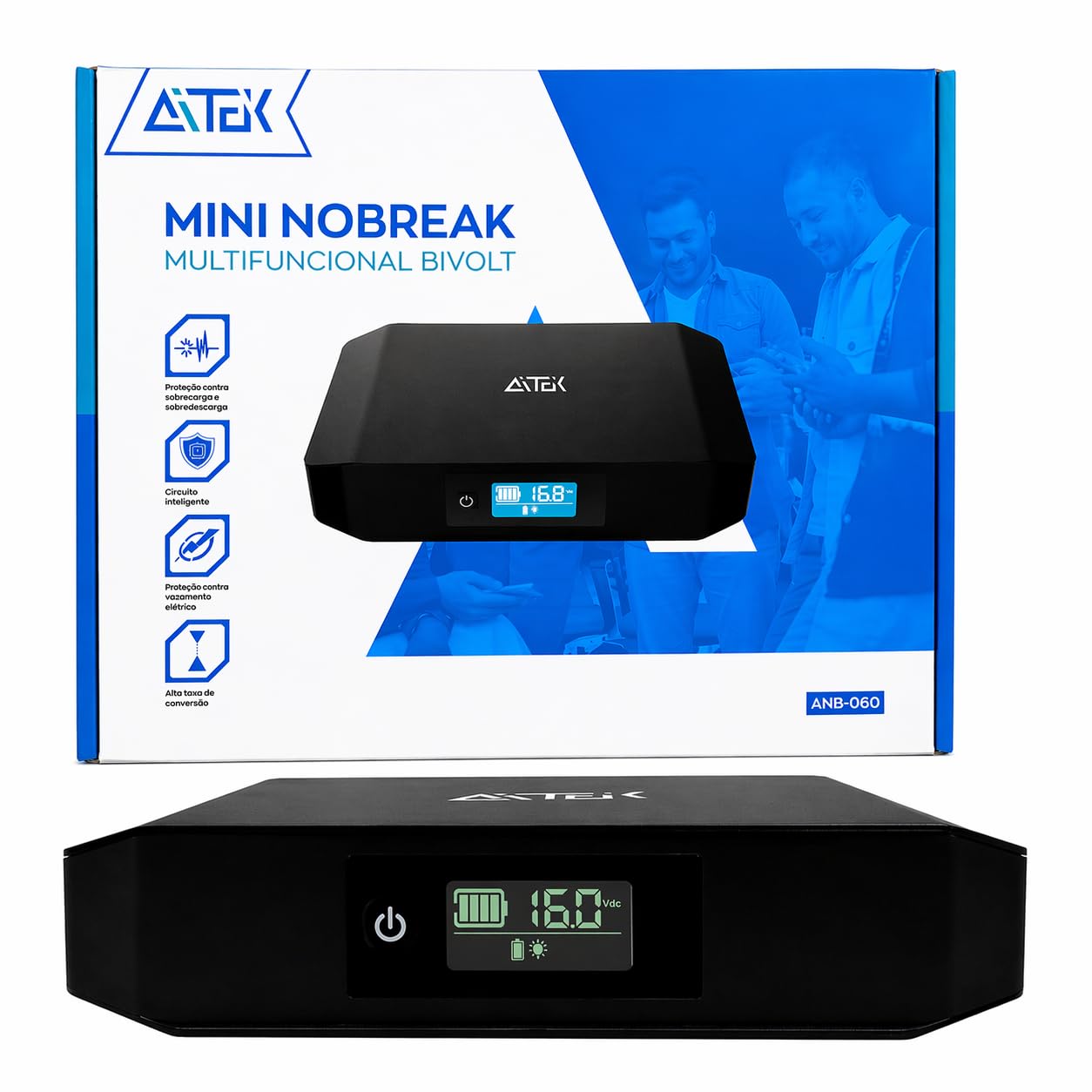 Mini Nobreak UPS 60W 17600mAh Bivolt PoE USB-C 24V