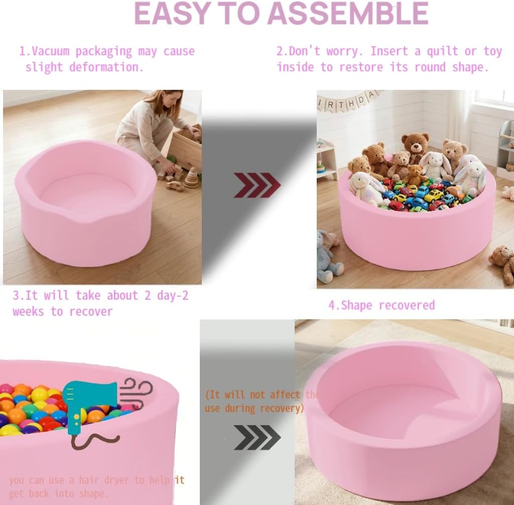 35.4"x 11.8" Foam Ball Pit,Ball Pits for Toddlers Babies-Pink