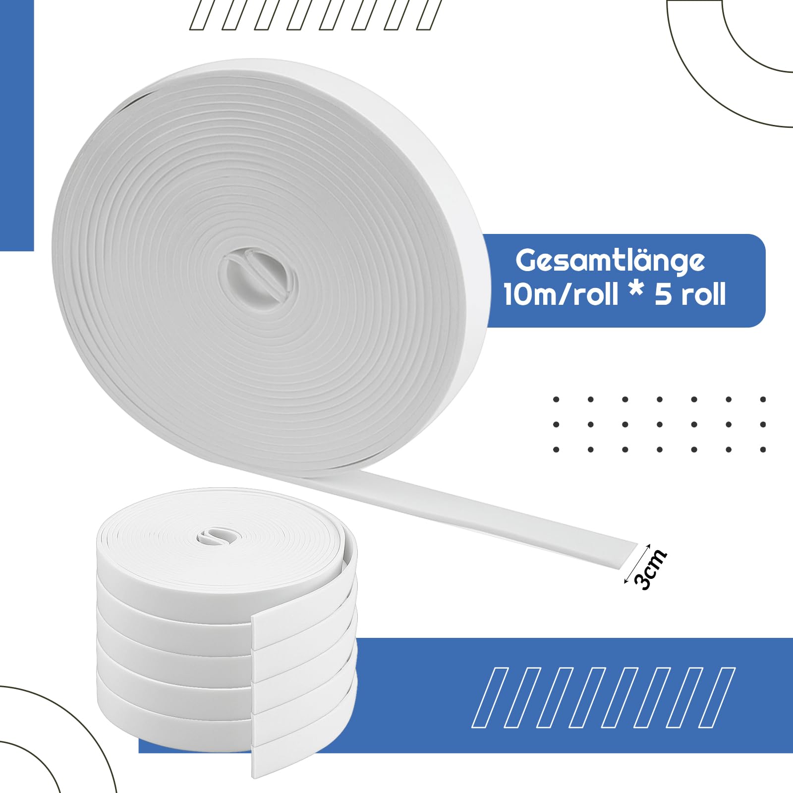 Xuniea Autoadhesivo para Masilla Niveladora Cinta Aislante para Juntas de Dilatación de Bordes Banda Aislante para Bordes Solado Autoadhesiva Cinta Tabiques Suelo Radiante(3 cm x 50 m,Blanco)