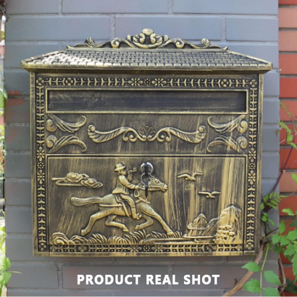 Exquisite Mailbox Wall Mount Mailbox with Lock and Key Locking Mailboxes Classic Vintage Post Box Outdoor Home Drop Box Safer