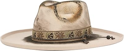 Wide Brim Fedora Hats for Men Women 100% Wool Felt Panama Rancher Hat with Distressed/Burned Handmade (M116)
