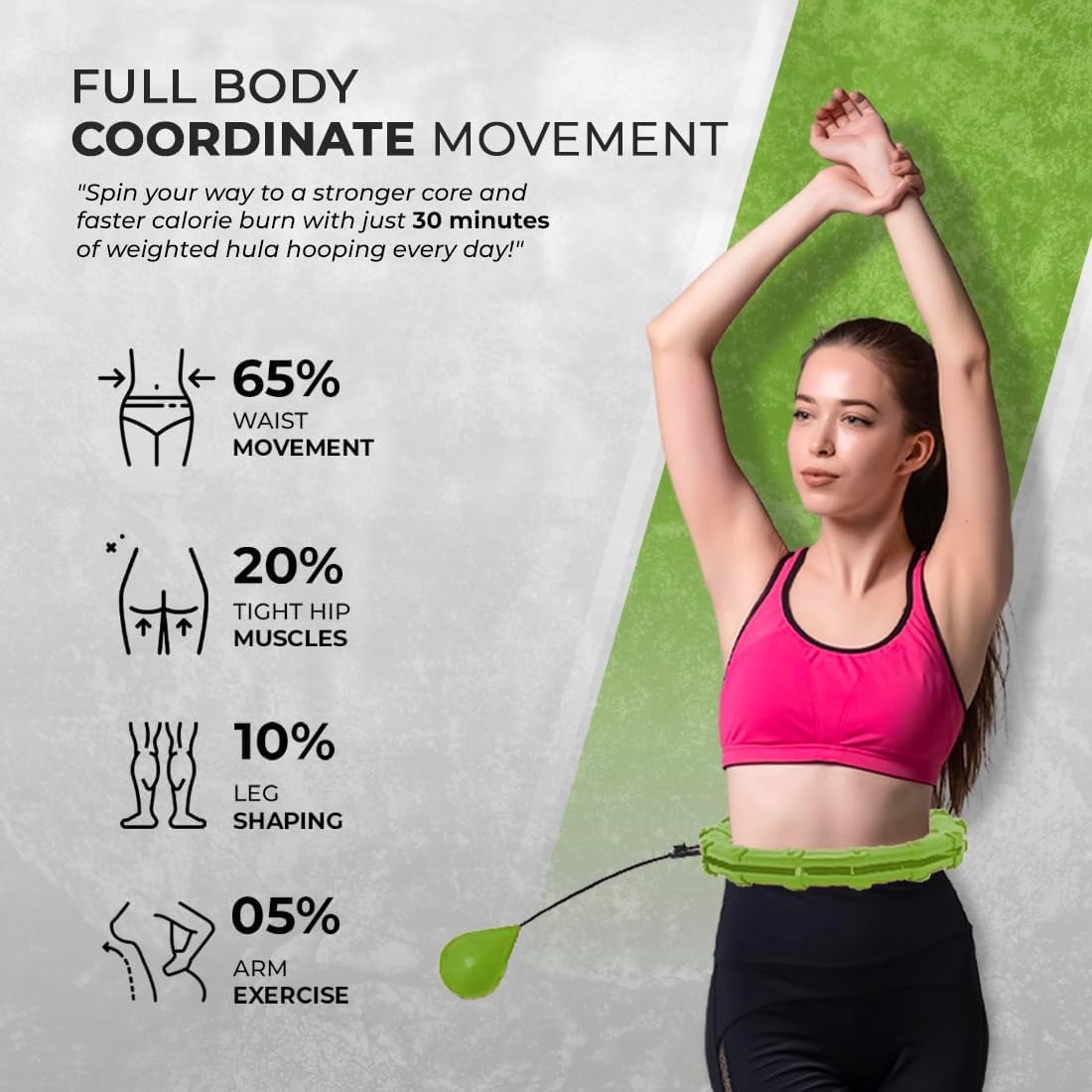 Active 100 Fitness Hula Hoops, Smart Weighted Hula Hoop for Adults, Adjustable Infinity Hoop with 360° Auto-Spinning Ball, Weight Loss Exercise Equipment for Home Use
