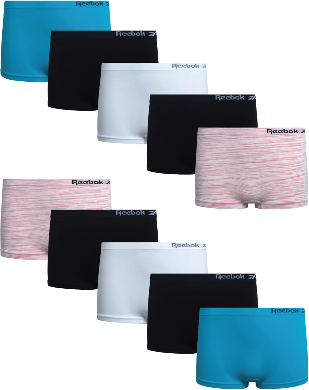 Reebok Girls Boyshorts Underwear - 10 Pack Stretch Comfort 2" Inseam Boyshort Panties - Soft Seamless Underwear for Girls