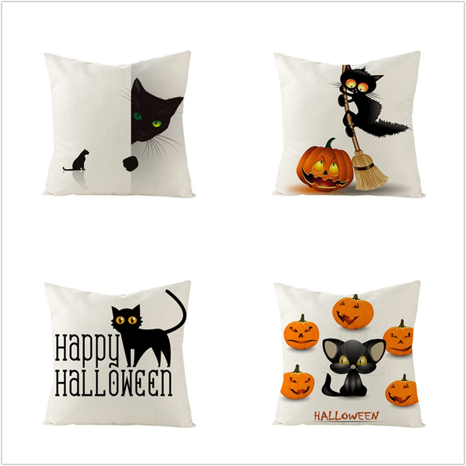4 Pezzi Federe per Cuscini, 55x55cm Quadrate per Cuscino con Cerniera Invisibile Gatto simpatico cartone animato Cuscini Divano Fodera per Cuscino Moderno Casa Soggiorno Camera da Letto Decorazione