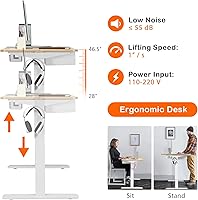 Vista 6 de Tangkula Escritorio eléctrico de pie ajustable en altura con puerto USB, estación de trabajo de computadora sentado a pie de 48 pulgadas, escritorio