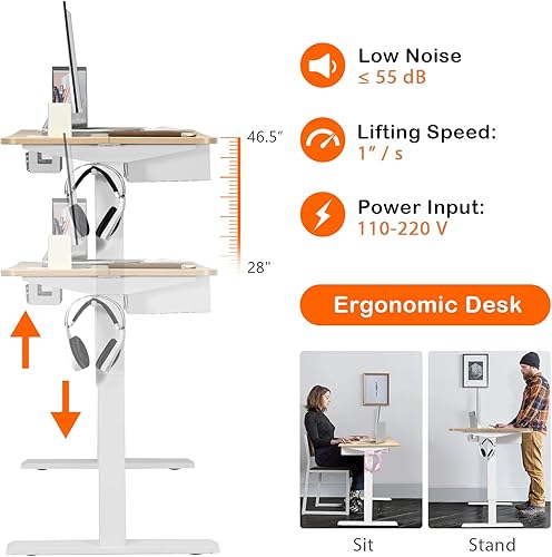 Miniatura 6 de Tangkula Escritorio eléctrico de pie ajustable en altura con puerto USB, estación de trabajo de computadora sentado a pie de 48 pulgadas, escritorio