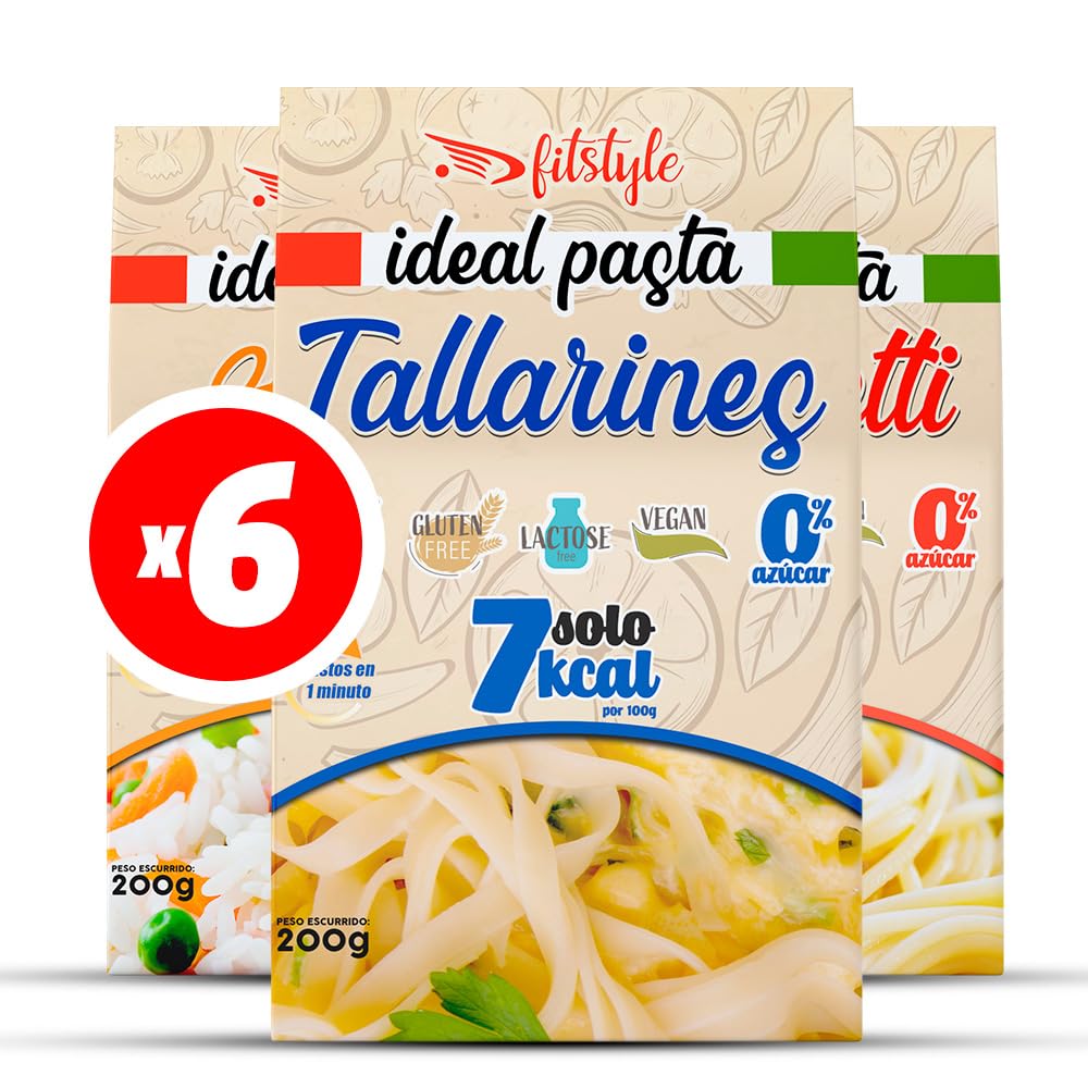 (x6) Pasta Konjac FITstyle | Konjac | Sin calorías | Saciante | Escurrir, aliñar y listo (2 x Tallarines - 2 x Spaghetti - 2 x Arroz)
