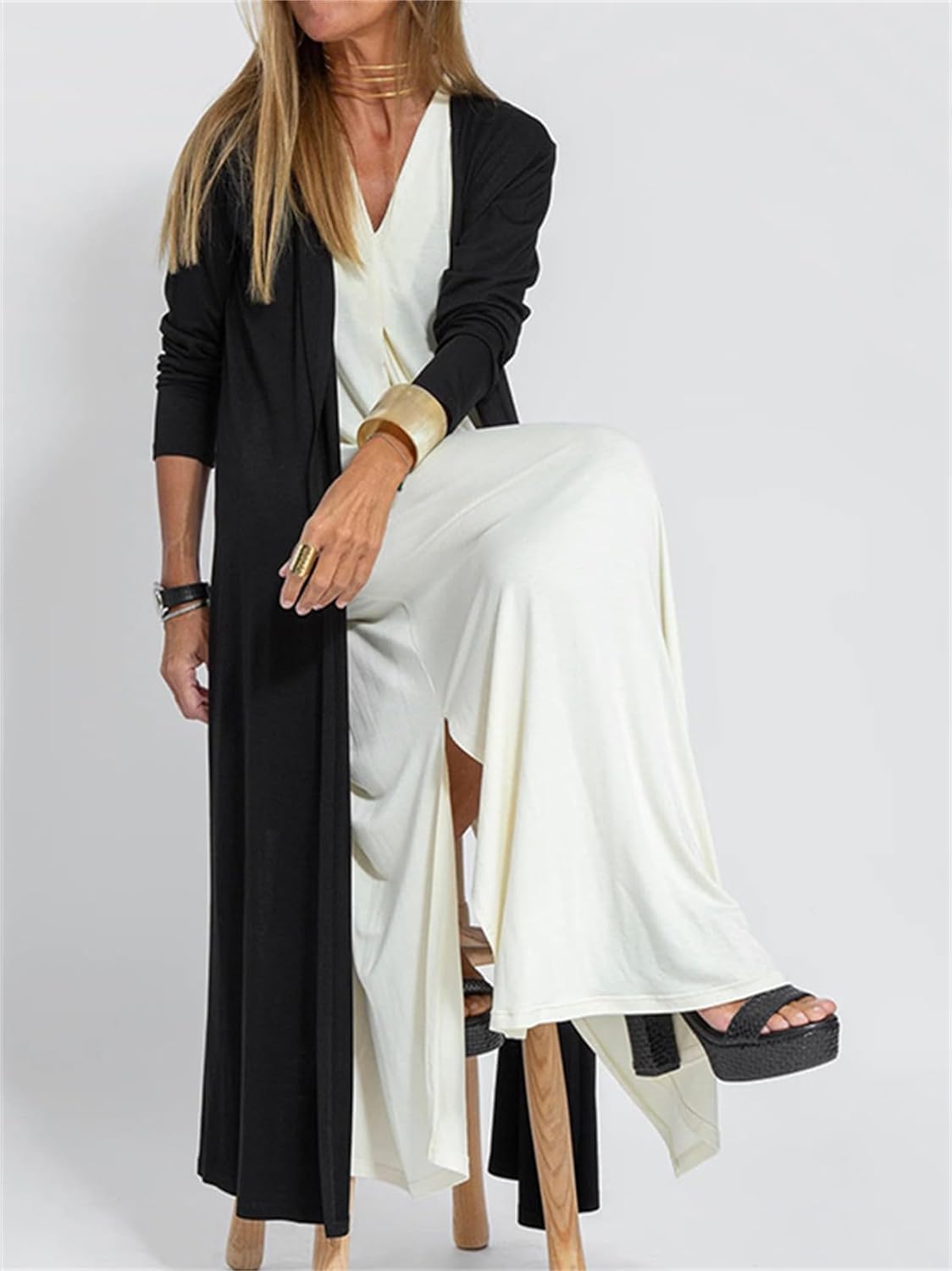 Cardigan Lungo svolazzante a Maniche Lunghe da Donna Tinta Unita Split Casual Street Cardigan Lungo Giacca Boho Cardigan con Spacco Laterale Camicetta Cardigan Estivo