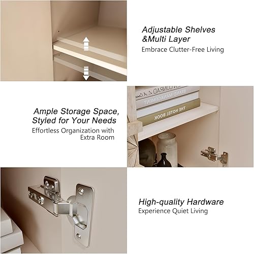 Miniatura 209 de Aparador moderno y elegante con patas y asas de metal dorado y estante ajustable, mesa consola clásica de 60 pulgadas, mesa de sofá, mesa de entrada